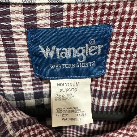 Wrangler Western Shirt Men Size XL Pearl Snap Wine Navy White Cowboy Long Sleeve - Picture 8 of 9